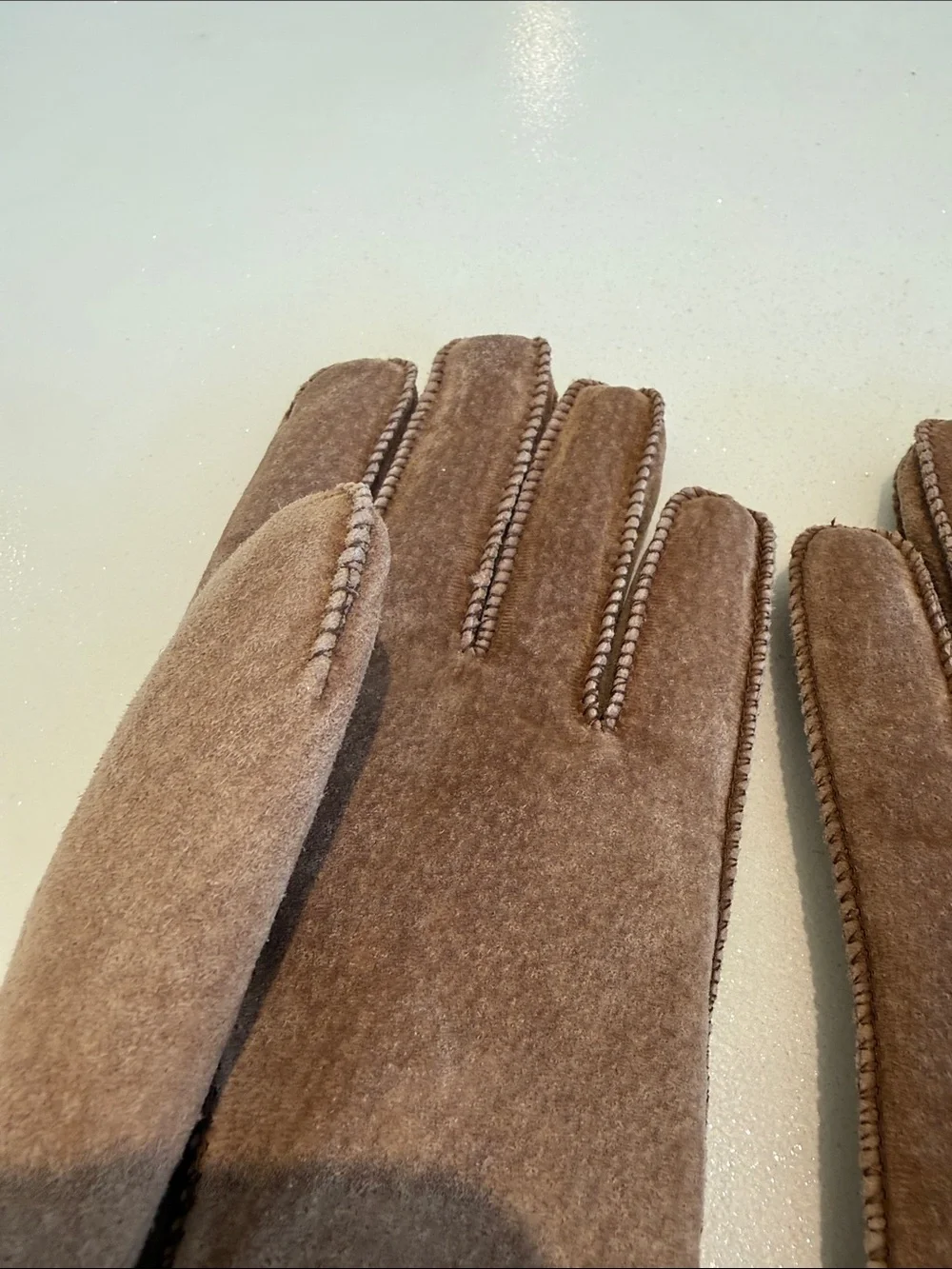 Brown Suede Faux Shearling-Trim Winter Gloves